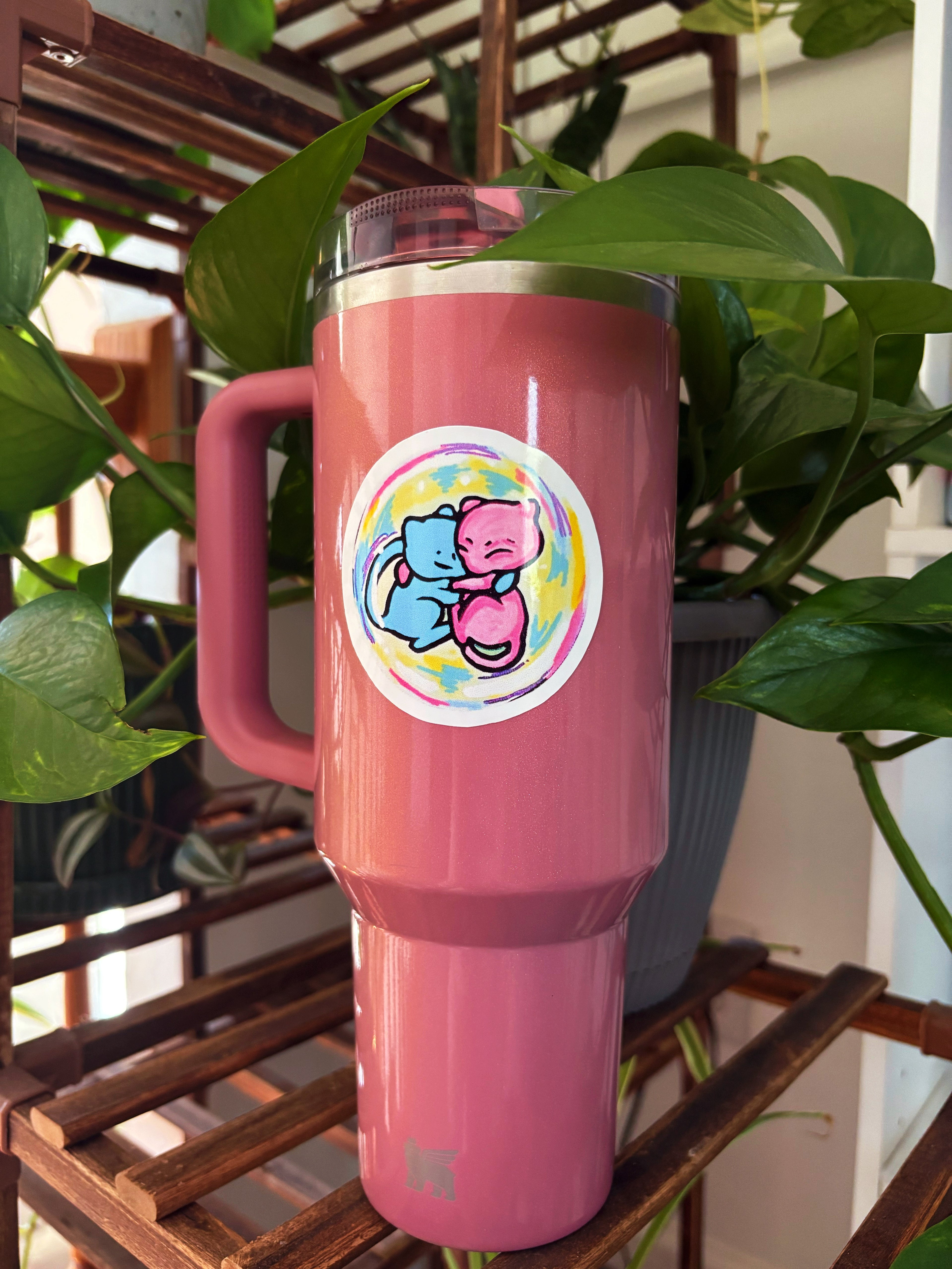 Pink Space Cat Hug Sticker